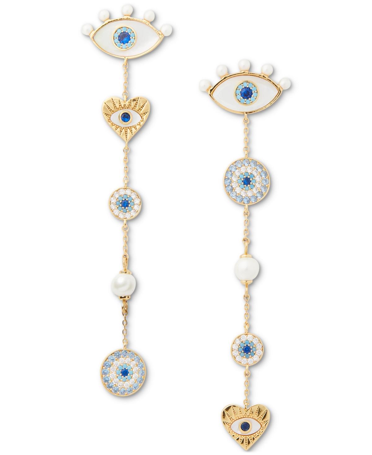 Kate Spade New York Gold-Tone Mixed Stone Evil Eye Linear Drop Earrings Product Image