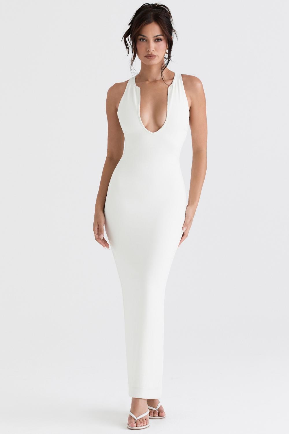 Eleanora Ivory Plunge Maxi Dress Product Image