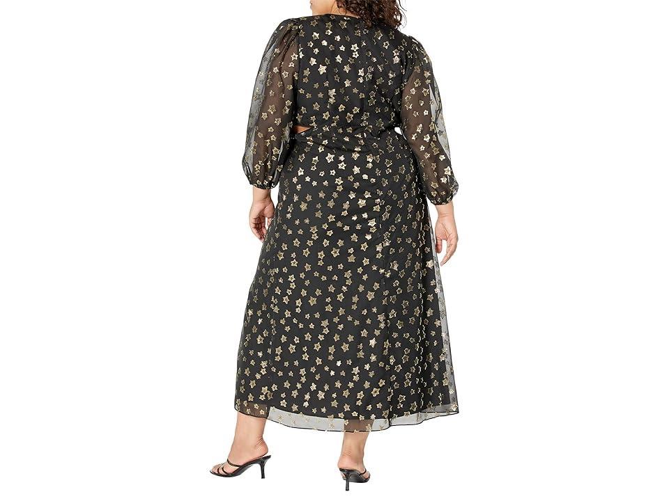 Donna Morgan Plus Size Long Sleeve Maxi Dress with Gold Stars (Black Women's Dress Product Image