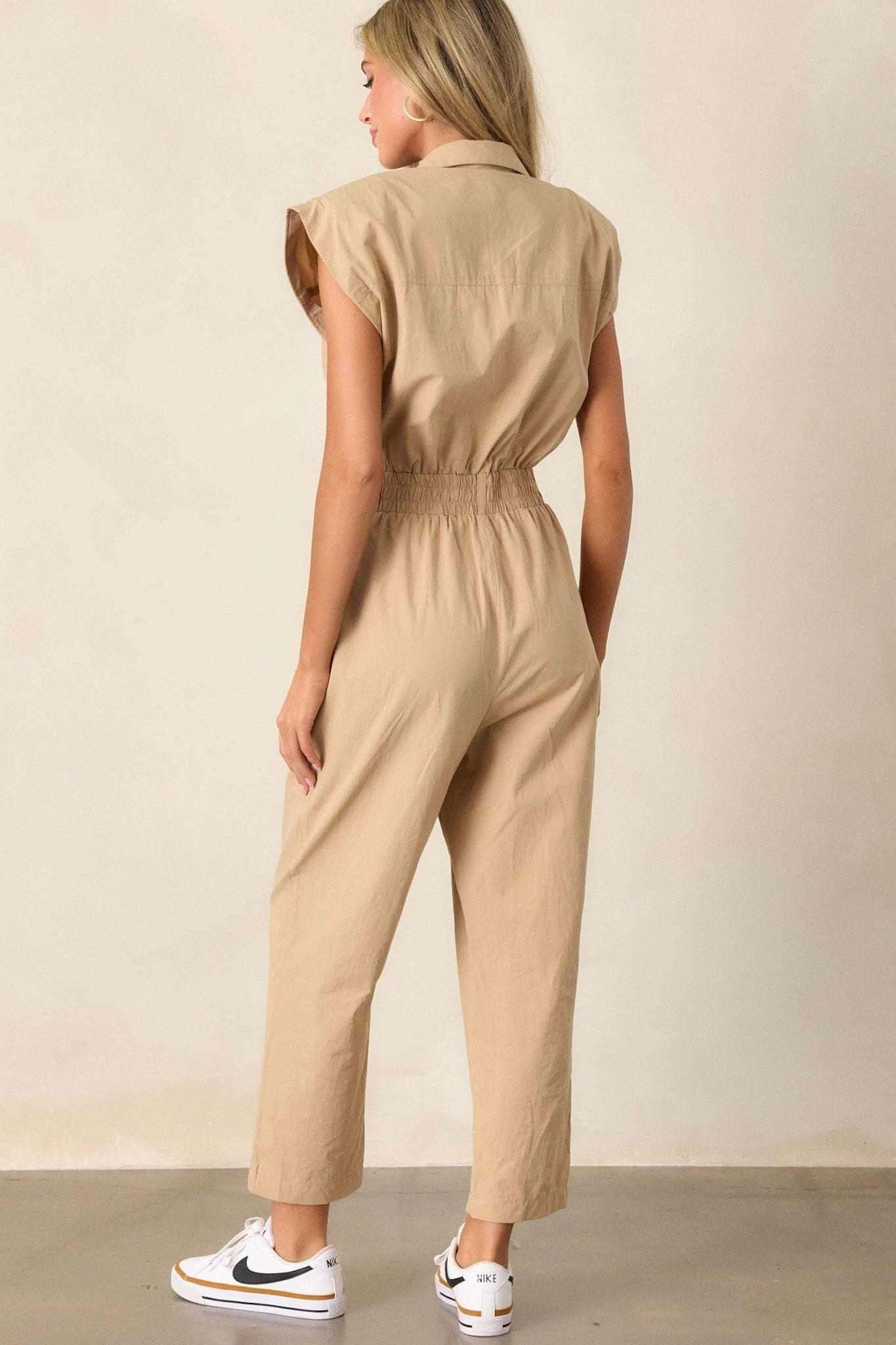 But A Dream Taupe Cotton Cargo Jumpsuit Product Image