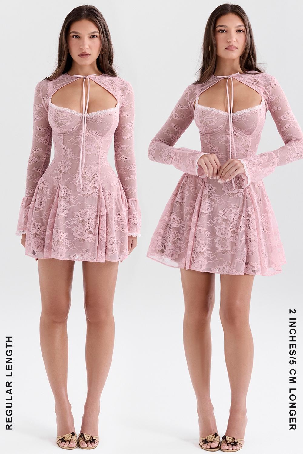 Alice Perfectly Pink Lace Mini Dress Product Image