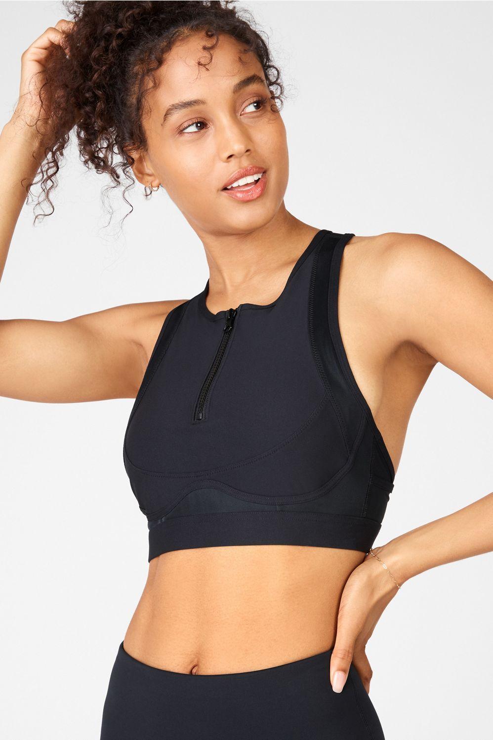 Fabletics Blare Zip Front High Impact Sports Bra Womens black Size XXS product image