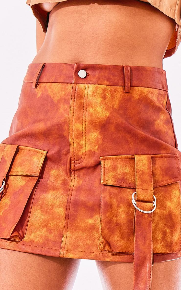 Orange Washed Faux Leather Pocket Cargo Mini Skirt Product Image