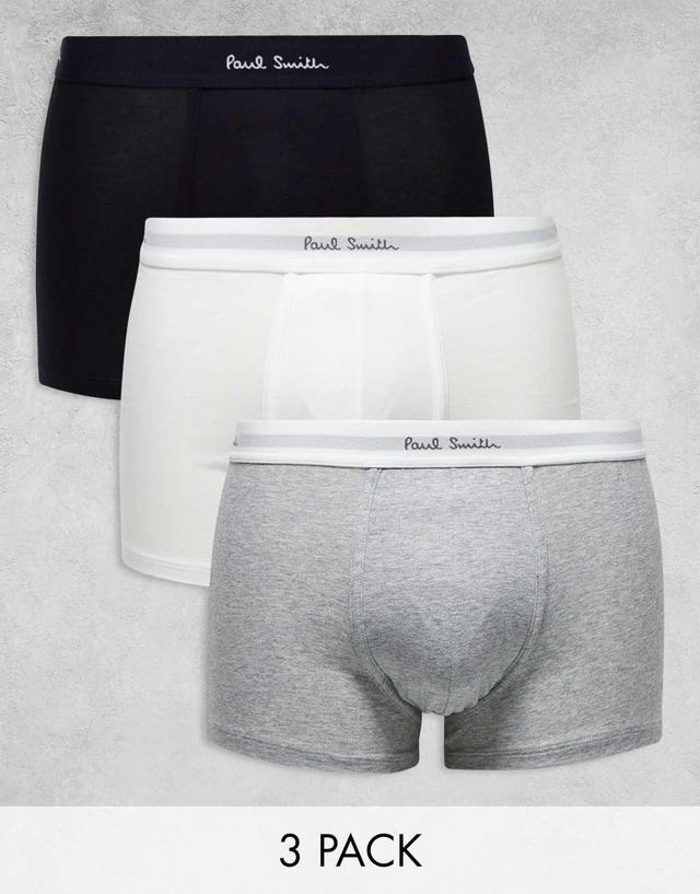 Paul Smith 3 pack trunks in white gray black with logo waistband Product Image