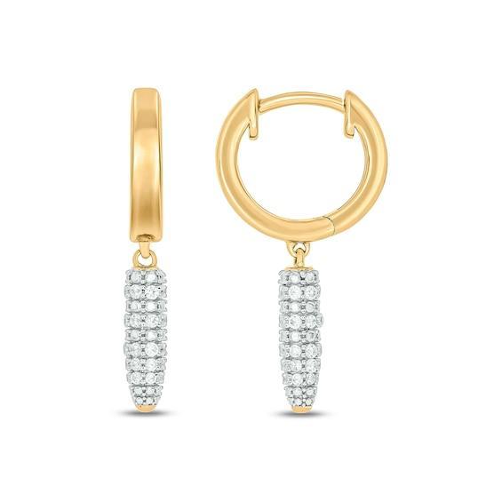 Men's 1/3 CT. T.w. Diamond Tapered Cylinder Hoop Drop Earrings in Sterling Silver with 14K Gold Plate Product Image