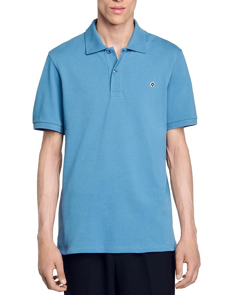 Sandro Cotton Pique Square Cross Patch Classic Fit Polo Shirt Product Image