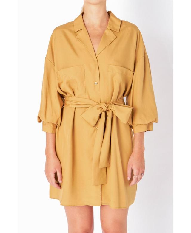 Womens Blouson Sleeve Belted Shirt Dress Product Image