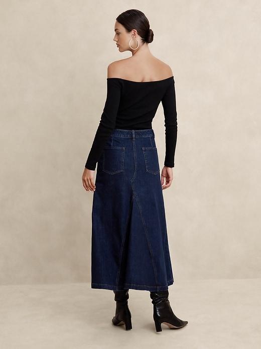 Center Split Classic Denim Maxi Skirt Product Image