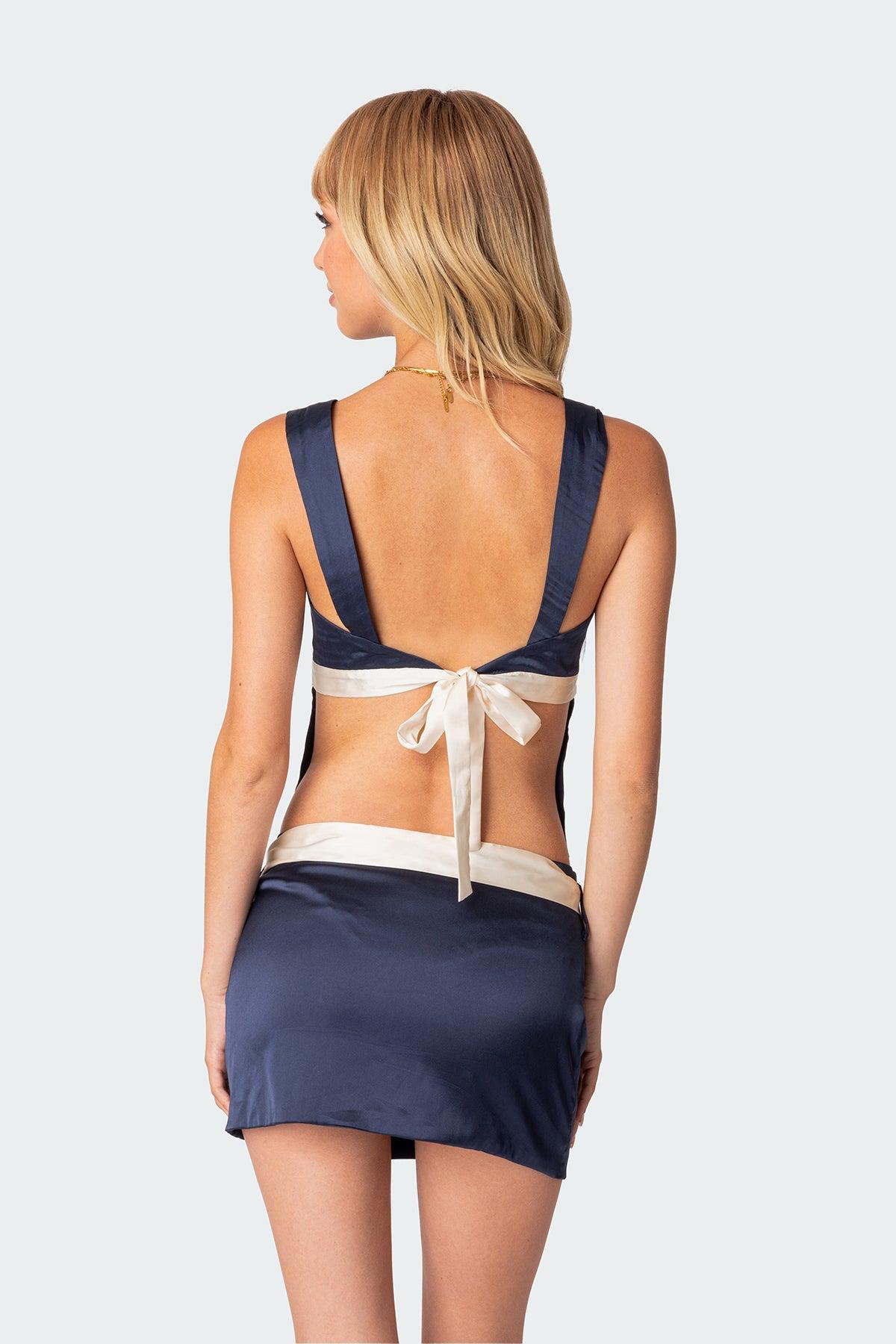 Natalia Ribbon Tie Satin Effect Open Back Top Product Image