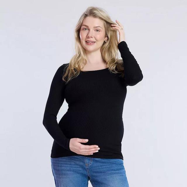 Maternity Motherhood Square Neck Long Sleeve Tee, Womens Brown Mousse Product Image