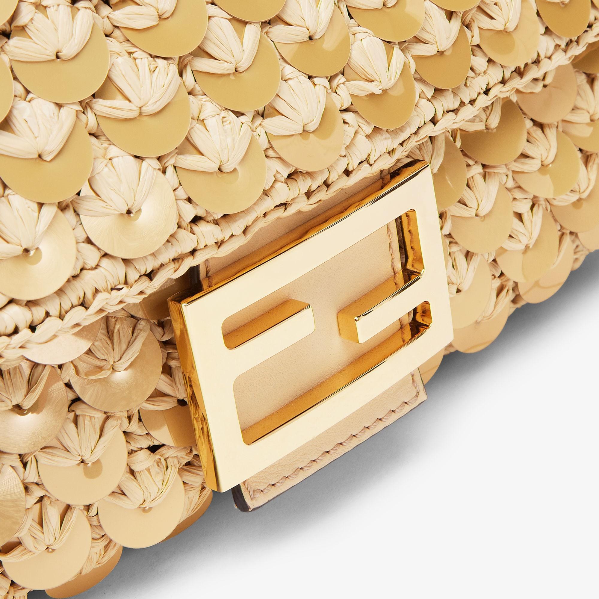 BaguetteRaffia bag with gold sequins Product Image