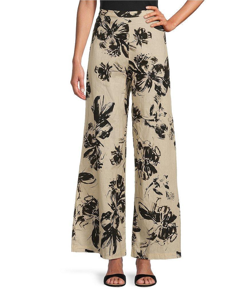 Bryn Walker Woven Linen Blend Floral Print Elastic Waist Wide-Leg Pull-On Coordinating Pants Product Image