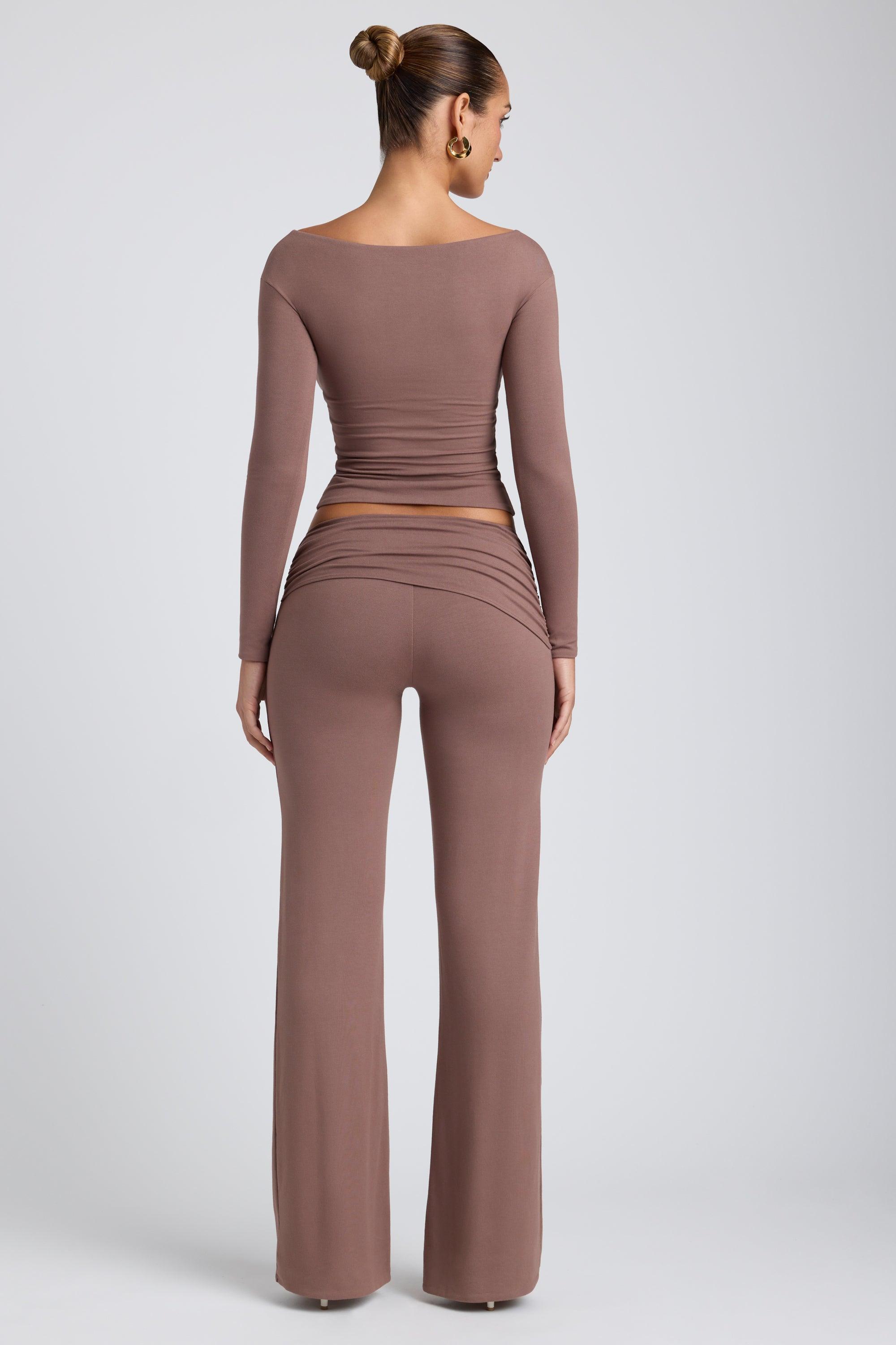 Modal Twist-Front Long-Sleeve Crop Top in Taupe Product Image