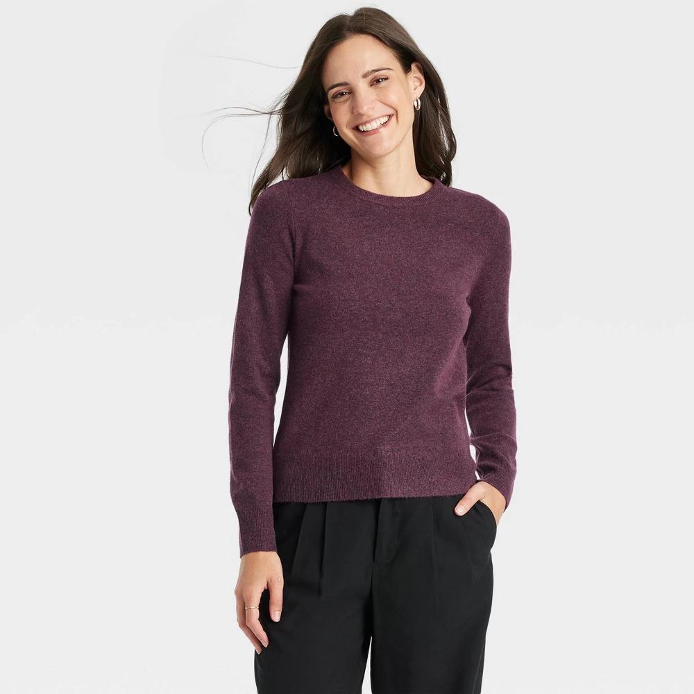 Womens Crewneck Pullover Sweater - A New Day Burgundy M Product Image