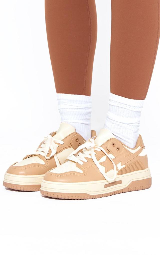 Beige Star Flat Sole Lace Up Sneakers Product Image