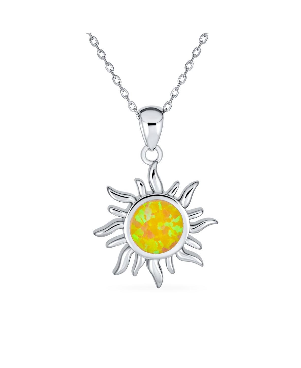 Bling Jewelry Irradiance Cz Accents Summer Beach Fun Created Fire Opal Flaming Sunshine Star Sunburst Necklace Pendant Women Yellow Gold Plated Product Image