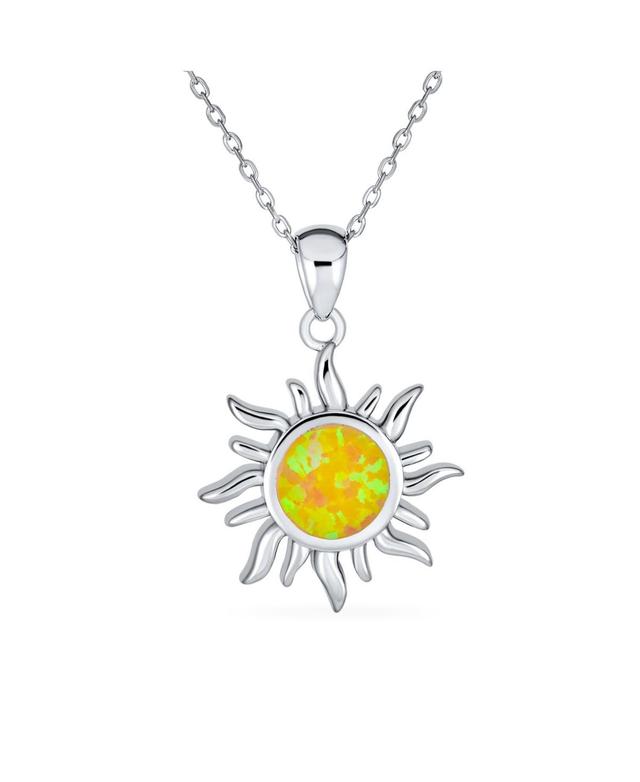 Bling Jewelry Irradiance Cz Accents Summer Beach Fun Created Fire Opal Flaming Sunshine Star Sunburst Necklace Pendant Women Yellow Gold Plated Product Image