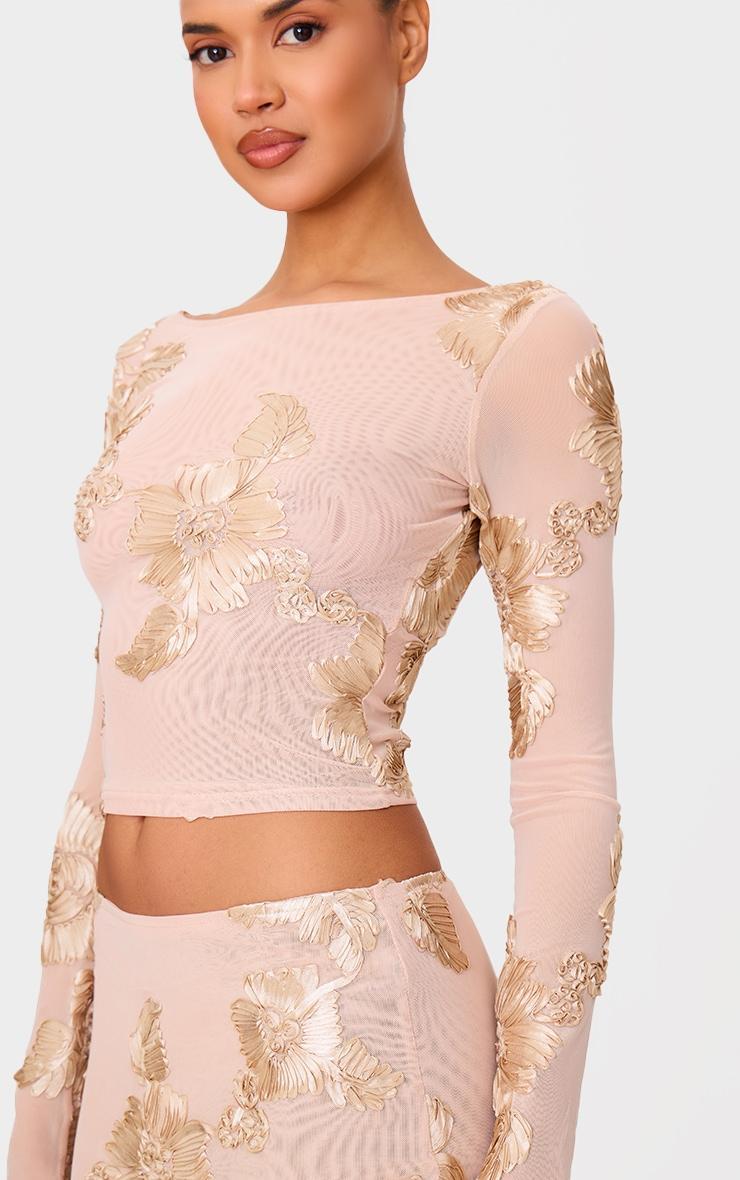 Champagne Floral Jacquard Long Sleeve Top Product Image