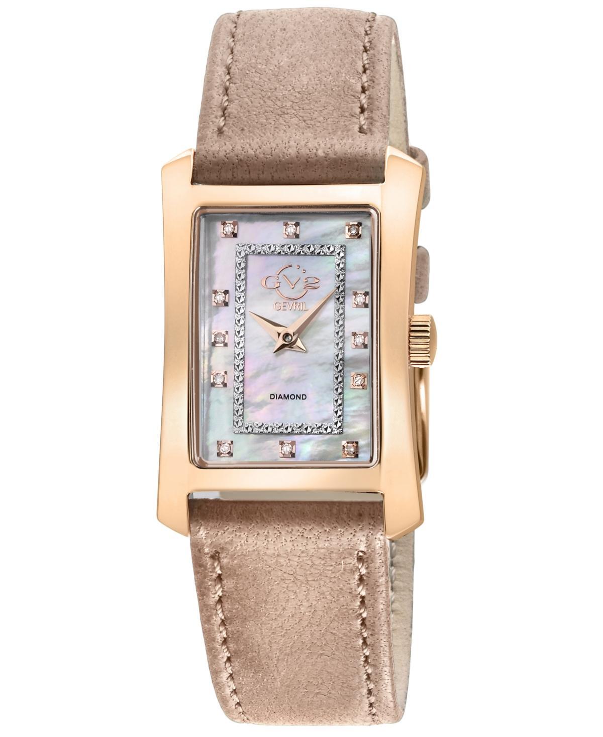 GV2 by Gevril Womens Luino Swiss Quartz Diamond Accents Light Brown Handmade Italian Leather Strap Watch 23mm x 29mm Product Image