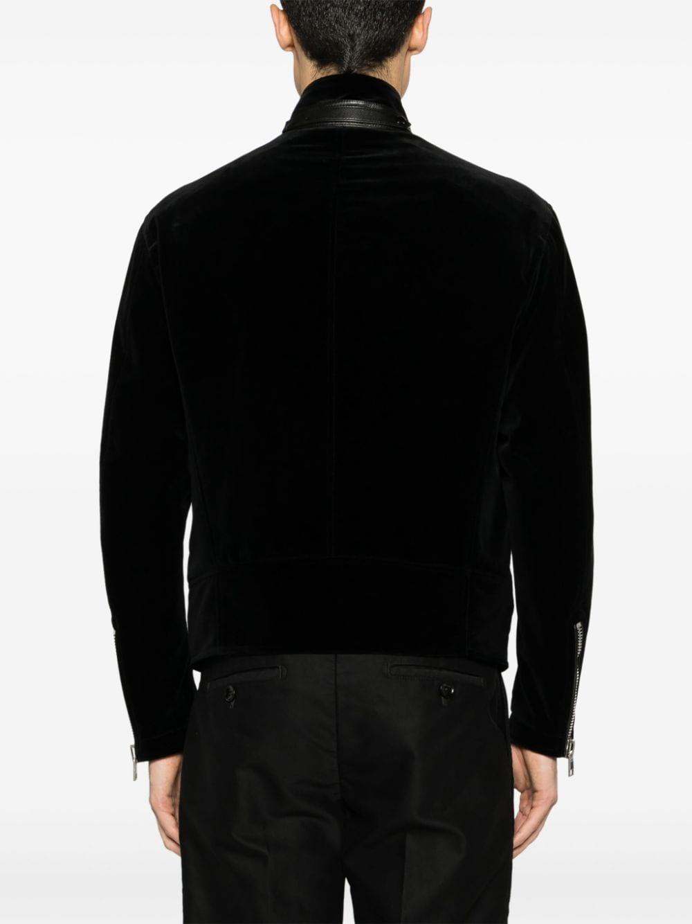 Leather-trimmed Cotton-velvet Biker Jacket In Black Product Image