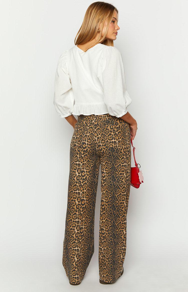 Brunet Leopard Print Straight Leg Jeans Product Image