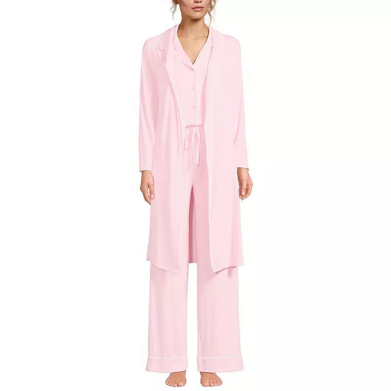 Womens Lands End Cooling 3-Piece Button-Up Top, Pants & Robe Pajama Set Product Image