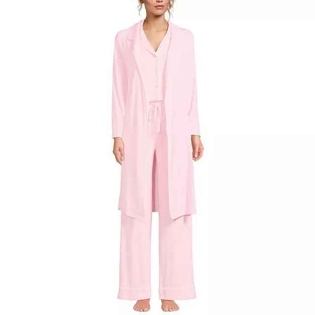 Womens Lands End Cooling 3-Piece Button-Up Top, Pants & Robe Pajama Set Product Image