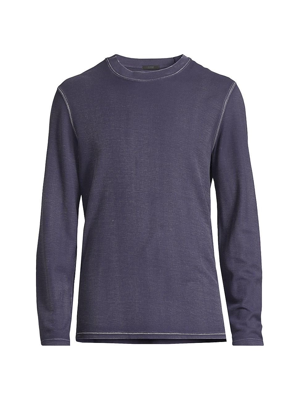 Mens Washed Piqu Long-Sleeve Crewneck T-Shirt Product Image