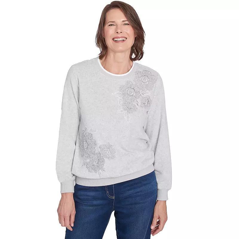 Womens Alfred Dunner Classic Sherpa Floral Embroidered Top Product Image