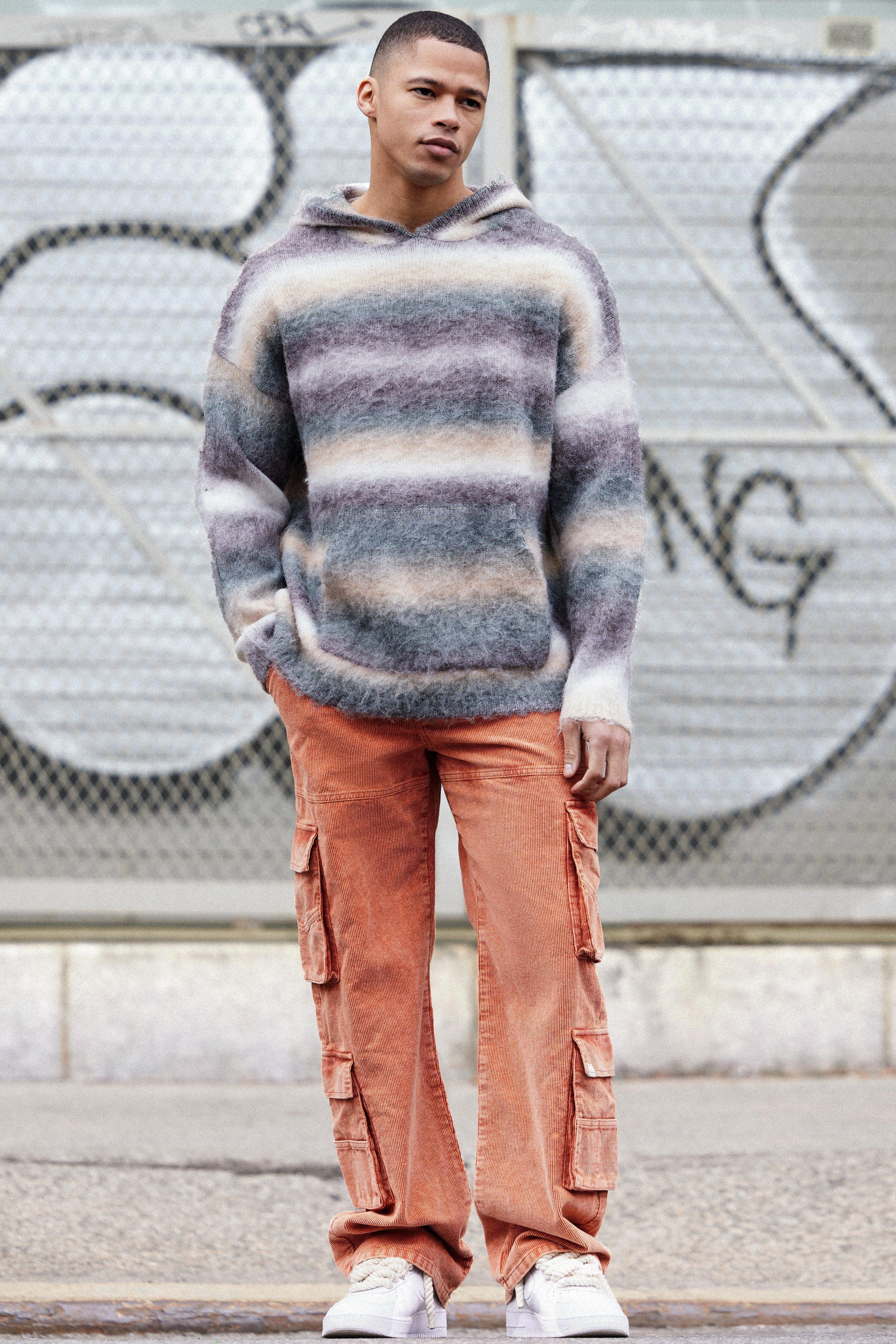 Baggy Multi Pocket Acid Wash Cord Pants In Burnt Orange | boohooMAN USA Product Image