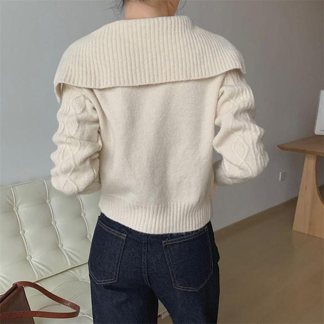 Collar Plain Cable-Knit Sweater Product Image