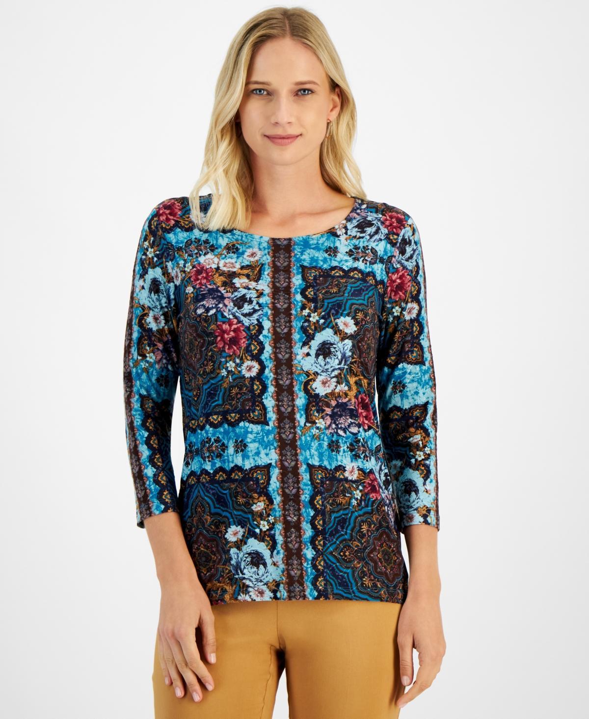 Jm Collection Womens Jacquard-Print 3/4-Sleeve Top, Created for Macys Product Image