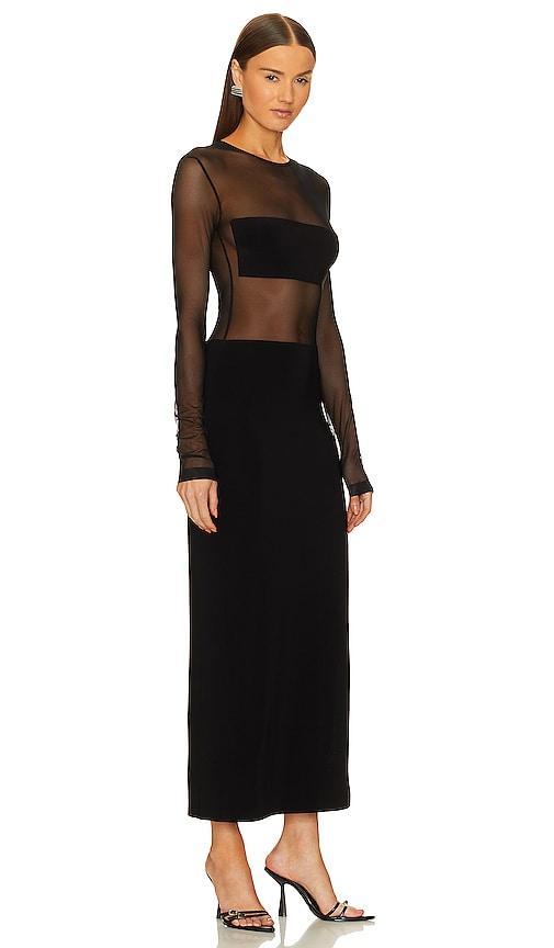 Norma Kamali Dash Side Slit Gown in Black & Black Mesh - Black. Size XL (also in L, M, S, XS). Product Image