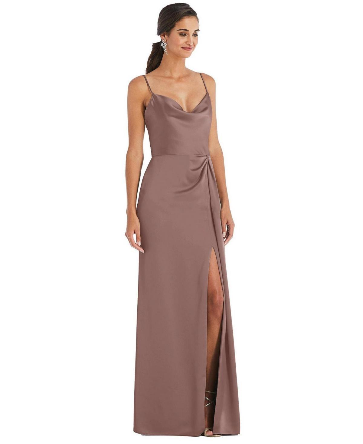 Womens Cowl-Neck Draped Wrap Maxi Dress with Front Slit Product Image