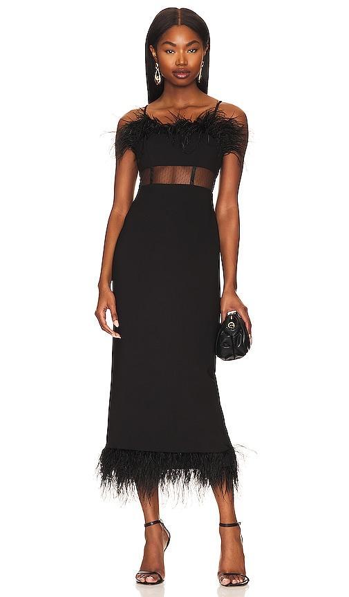 Womens Aubrey Feathered Midi-Dress Product Image