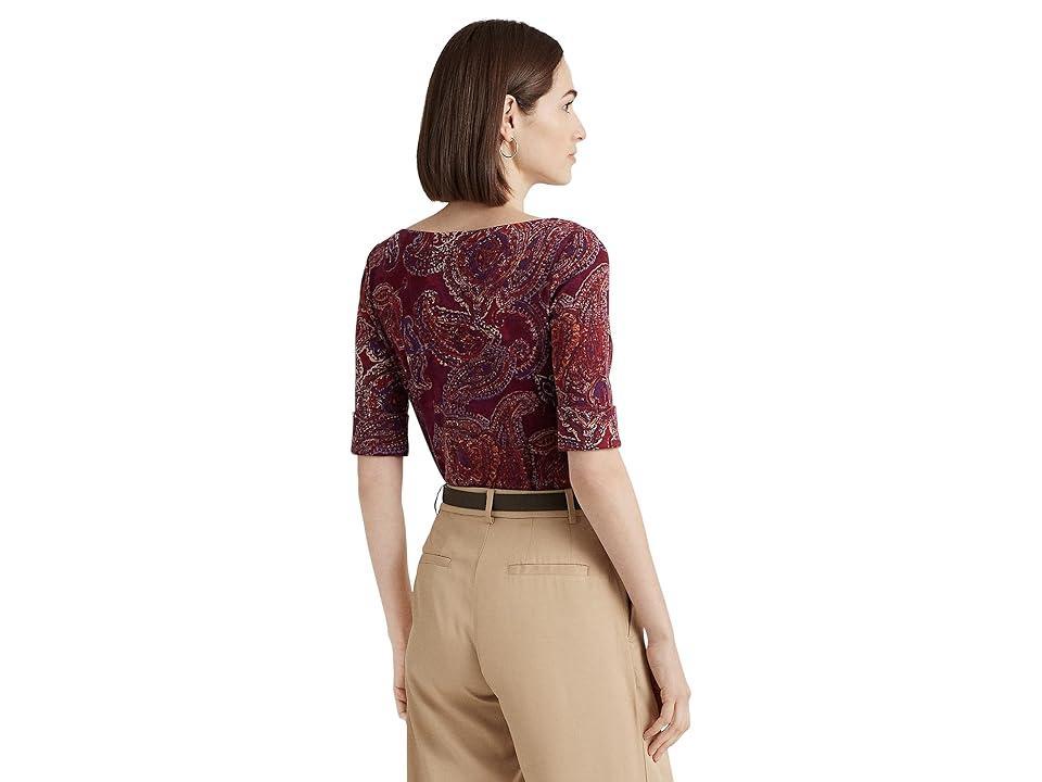 Lauren Ralph Lauren Petite Paisley Stretch Cotton Boatneck Top Multi) Women's Clothing Product Image