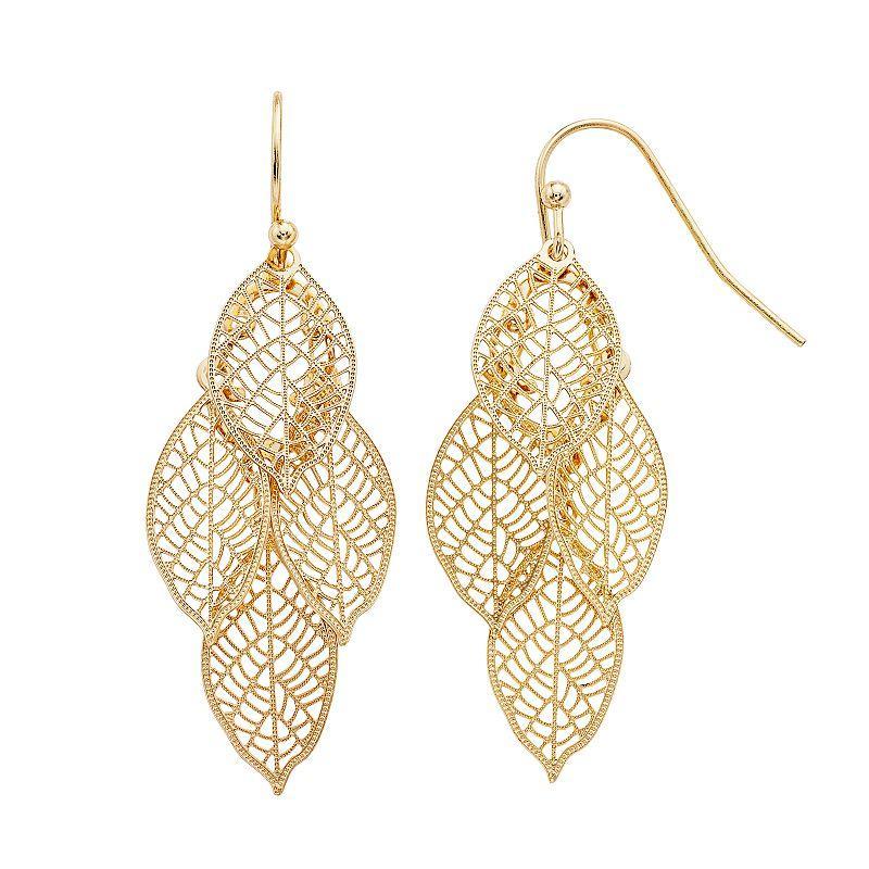 LC Lauren Conrad Filigree Leaf Nickel Free Drop Earrings, Womens, Gold Tone Product Image