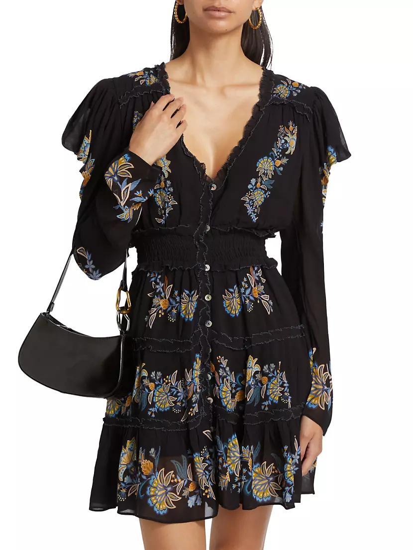 Floral-Embroidered Long-Sleeve Minidress Product Image