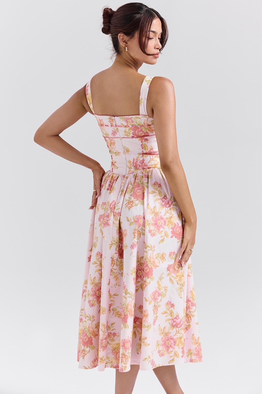 Vivien Peach Poppy Print Cotton Midi Sundress Product Image