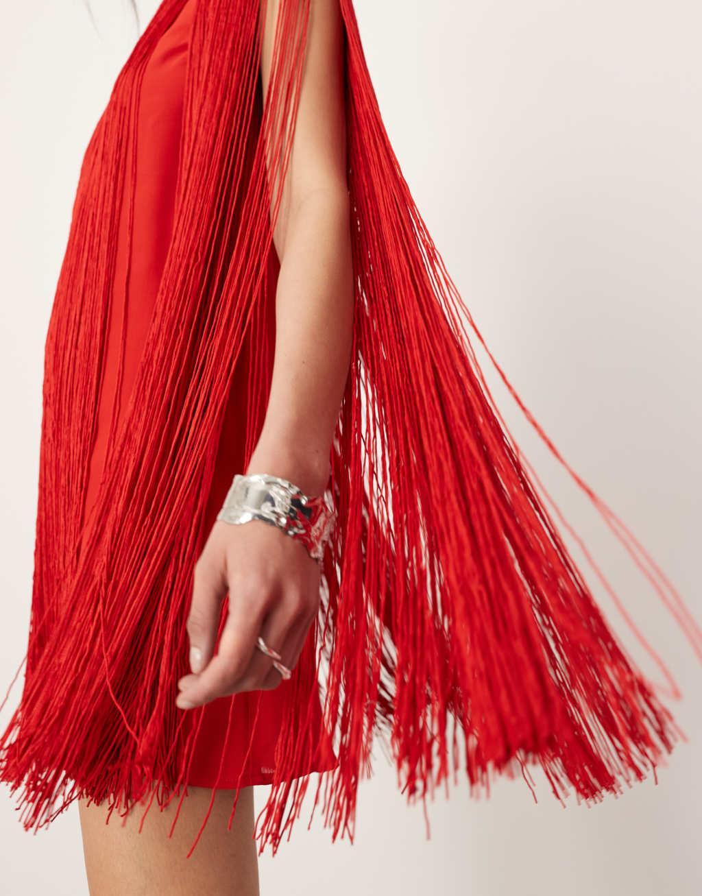 ASOS EDITION ultimate fringe trapeze mini dress in red Product Image