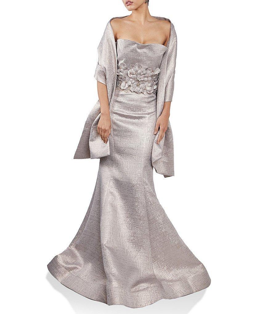 Terani Couture Strapless 3D Petal Trim Jacquard Foil Mermaid Gown Product Image