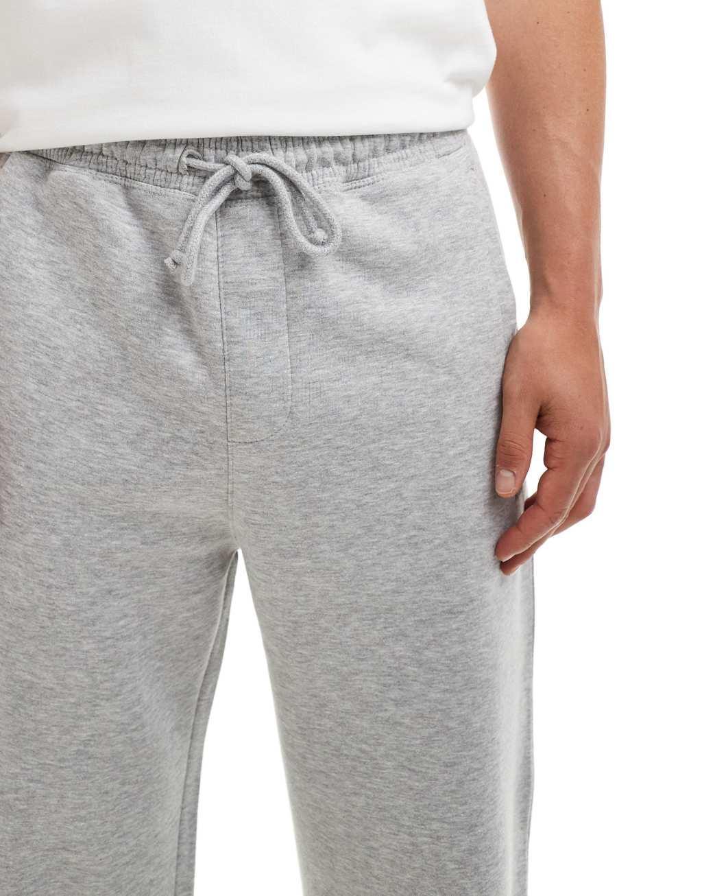 Pull&Bear heavyweight wide leg sweatpants in gray heather Product Image