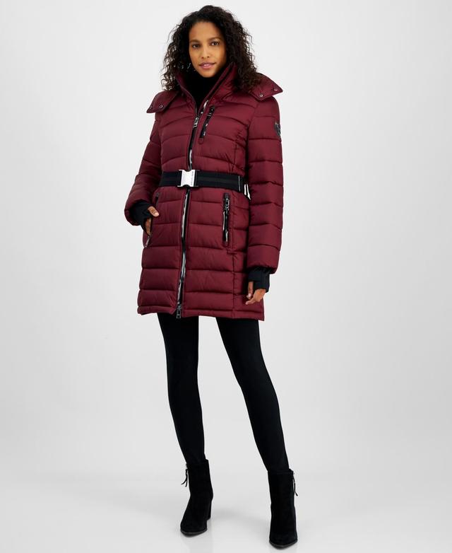 Michael Michael Kors Womens Belted Hooded Puffer Coat, Created for Macys Product Image