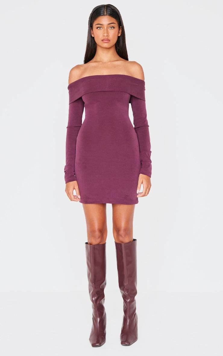  Burgundy Premium Contour Bardot Bodycon Dress Product Image