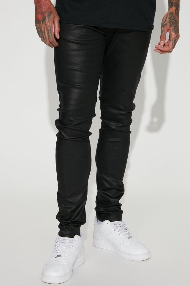 What's Poppin Coated Stacked Skinny Pants - Black Product Image