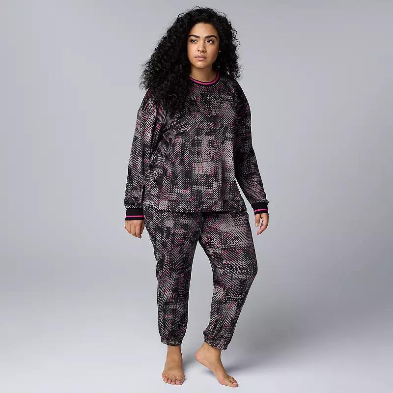 Plus Size Simply Vera Vera Wang Hooded Long Sleeve Pajama Top & Pajama Jogger Set, Womens Product Image