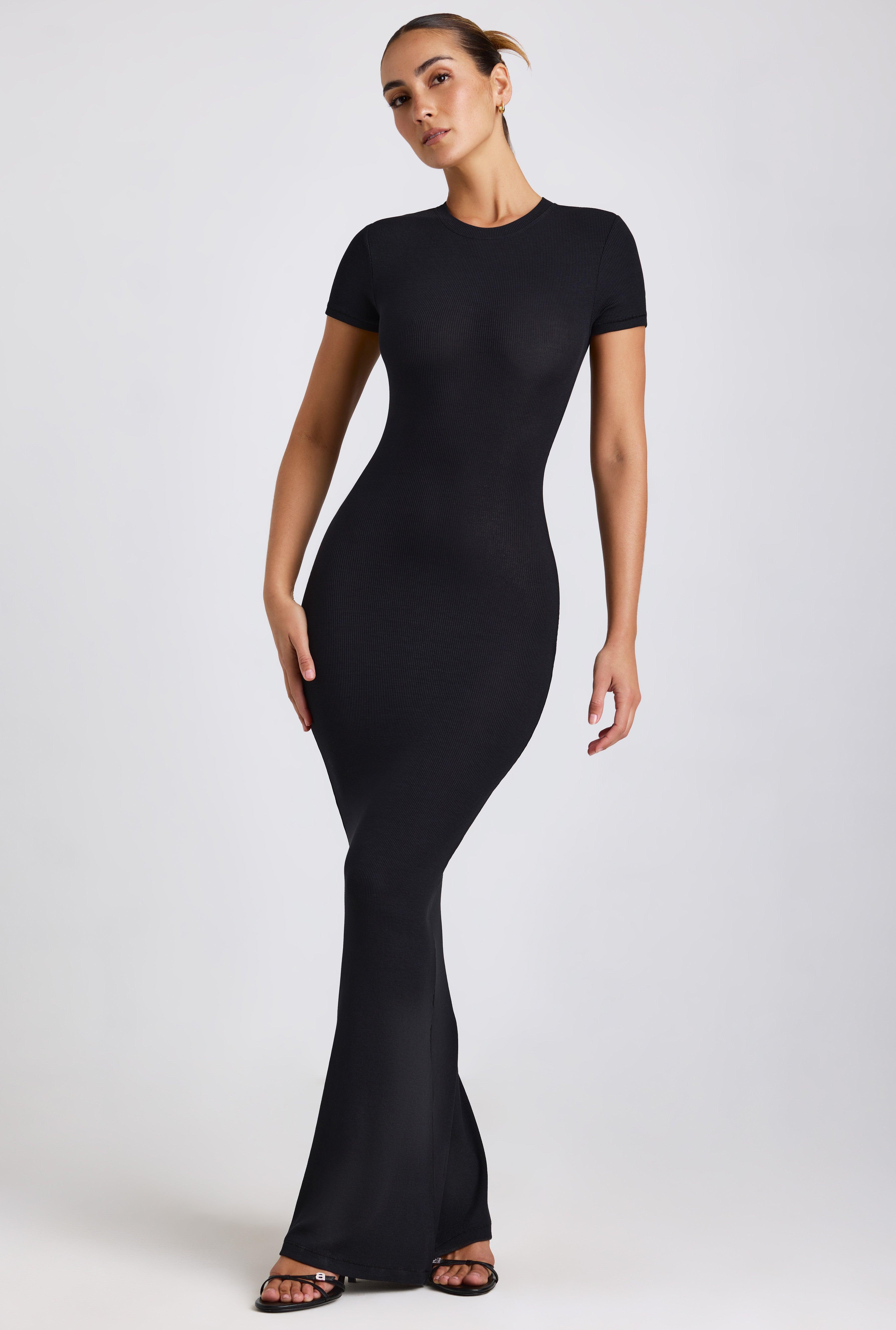 Ribbed Modal Maxi Dress in Black Product Image