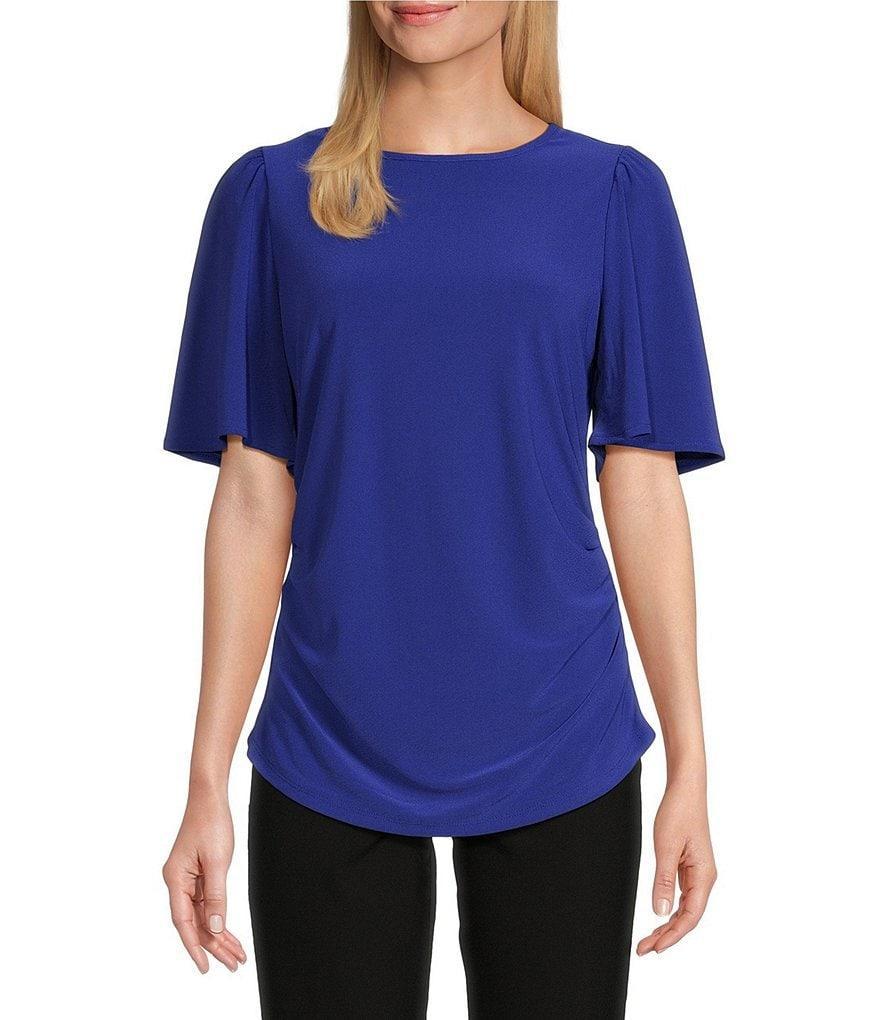 Investments Crew Neck Flare Short Sleeve Ruched Top Product Image