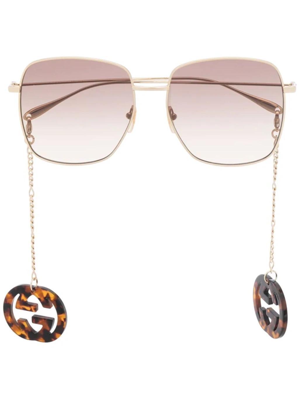 Gg-pendant Square-frame Sunglasses In Gold Product Image