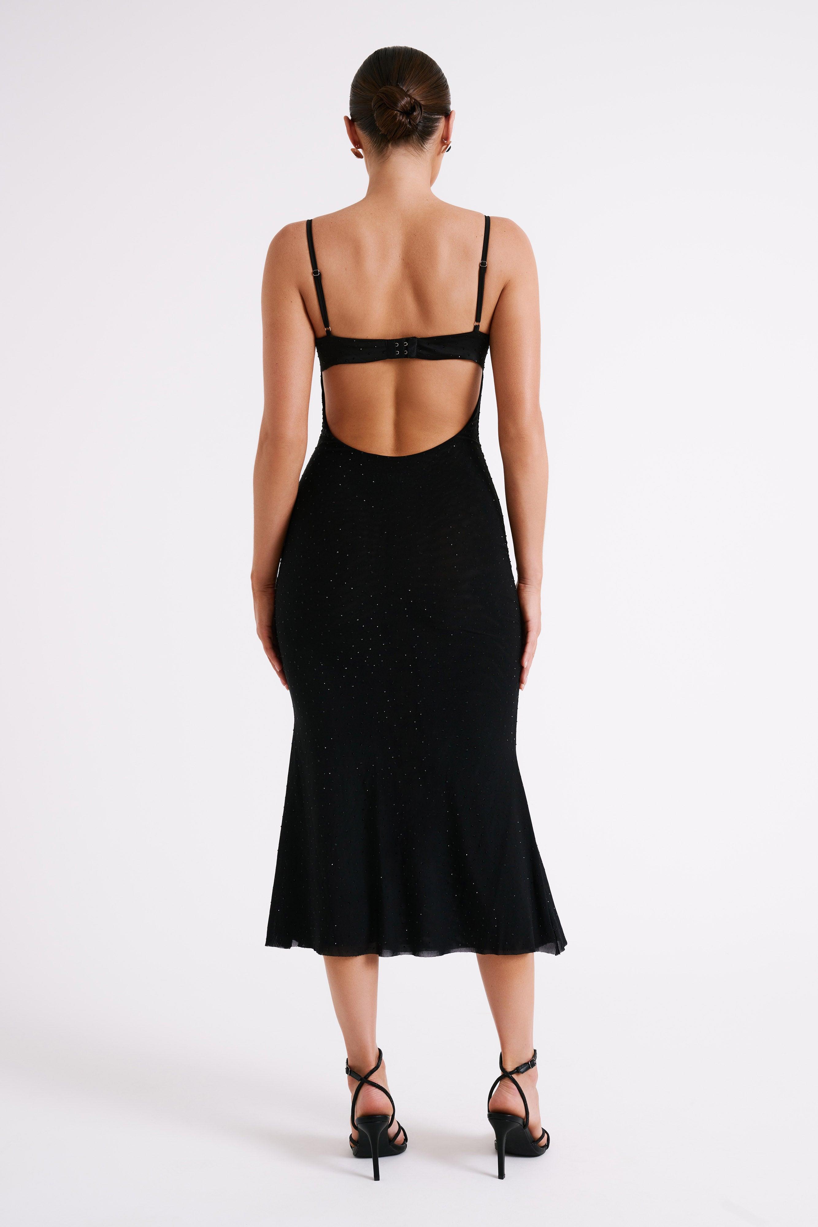 Novah Hot Fix Mesh Midi Dress - Black Product Image